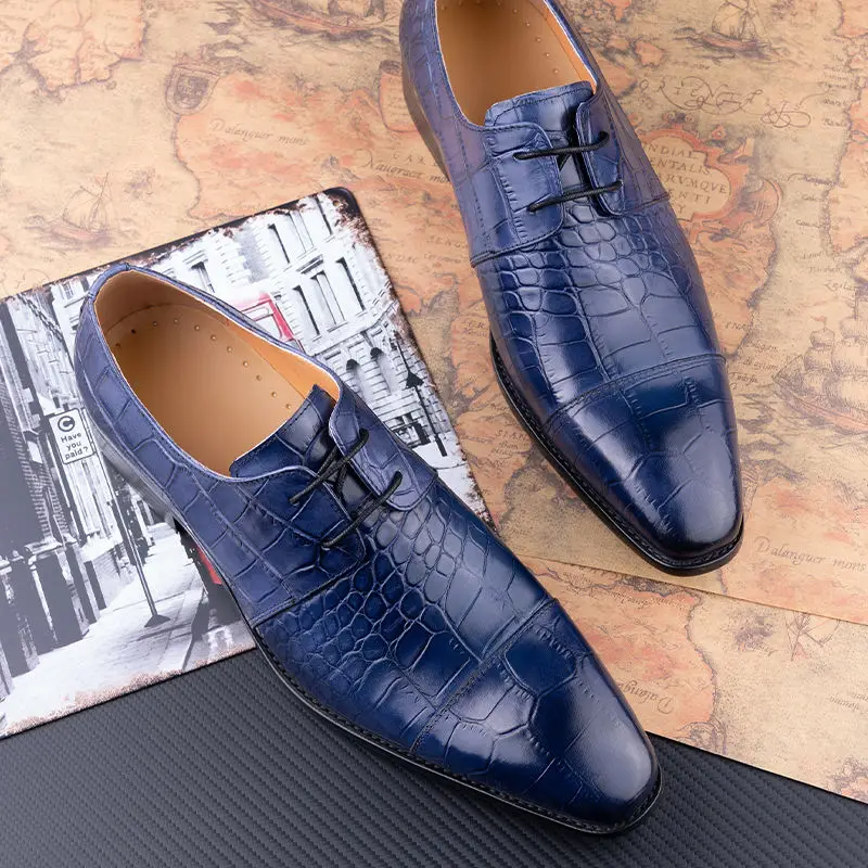 Men Shoes Luxury Italy Brand High Quality Lace-Up Business Formal Party Suit Footwear  Soulier Pour Homme New Fashion Black Blue