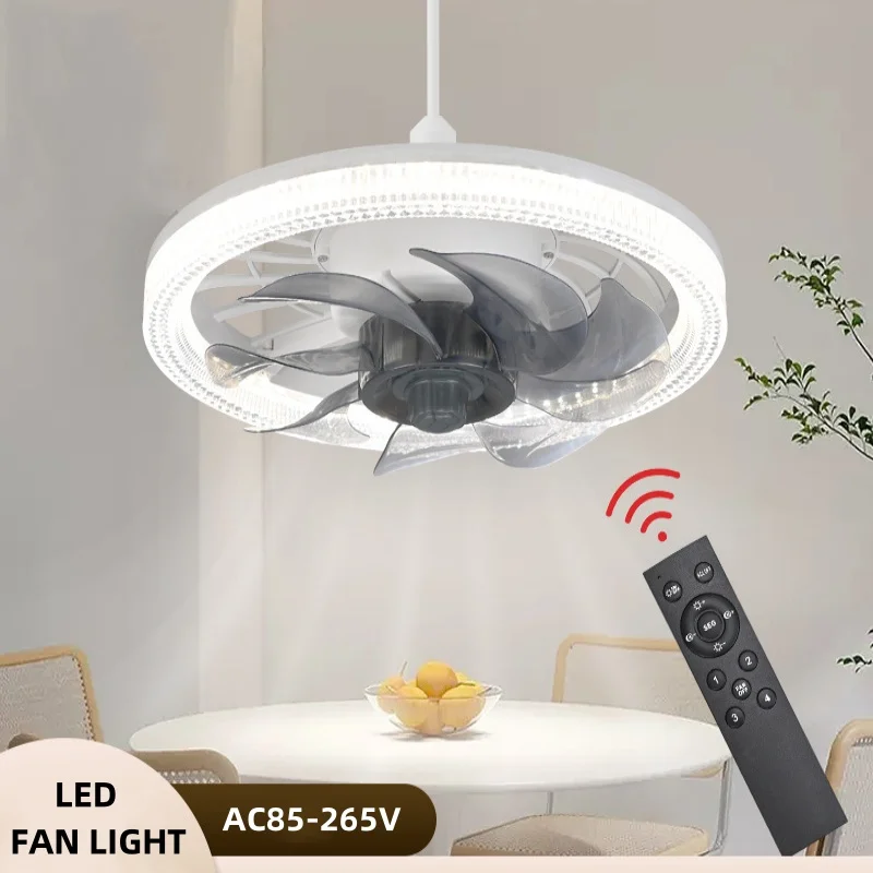 พัดลม LED Light E27 พร้อมรีโมทคอนโทรลหรี่แสงได้ในครัวเรือนเงียบ 85-265V 4-speed ลมแรงในร่มตกแต่งเพดานพัดลม