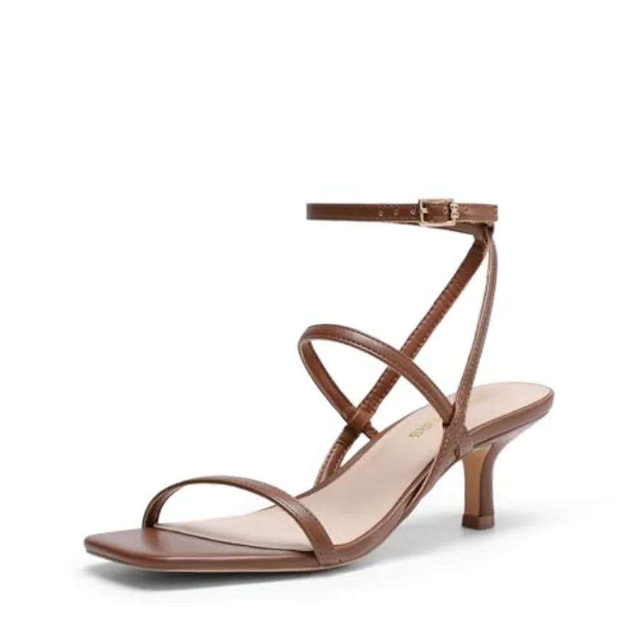 

DREAM PAIRS Kitten Heels for Women, Strappy Square Open Toe Ankle Buckle Heeled Sandals Wedding Party Dress Shoes