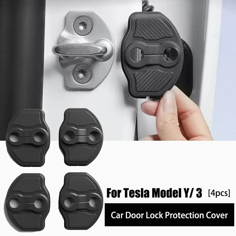 

4PCS Car Door Lock Buckle Protector Cover for Tesla Model 3 Model Y 2023 2024 2025 Metal Shock Absorber Sticker Accessories