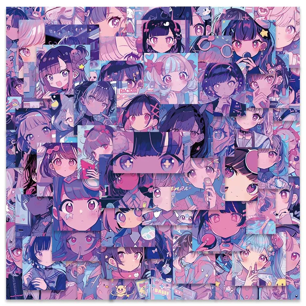 61pcs Cute Cartoon Purple Vaporwave Anime Girls Stickers For Laptop Phone Luggage Guitar Diary Waterproof Graffiti Decals