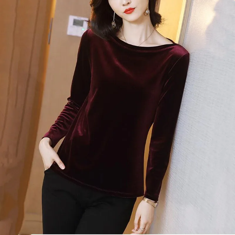 2024 Autunm women fashion elegant velour blouse,Winter velvet shirts black wine  Blusas Tops blusas mujer de moda 2024 blouse