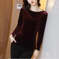 2026 Autunm women fashion elegant velour blouse,Winter velvet shirts black wine  Blusas Tops blusas mujer de moda blouse