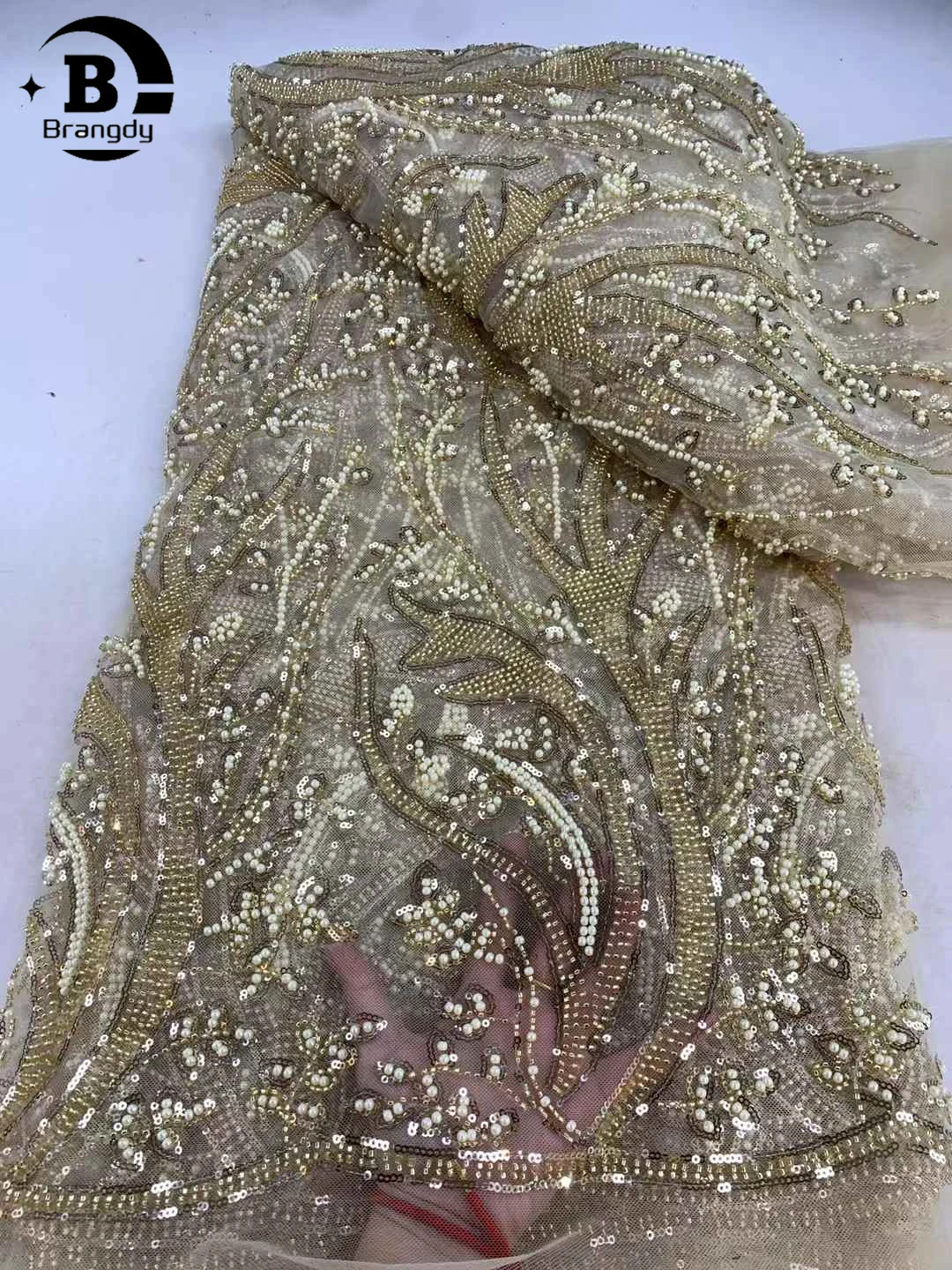 

African Luxury Beaded Lace Fabric 2025 High Quality French Groom Nigerian Sequin Embroidered Tulle Fabric Wedding Party Dress