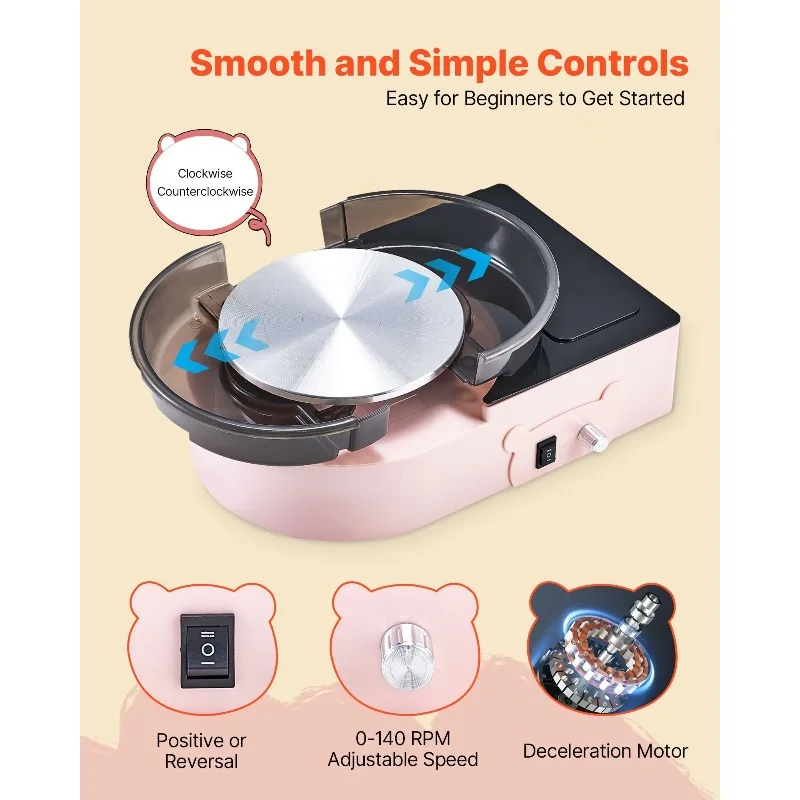 Mini Pottery Wheel Electric Clay Wheel for Minis and 6 inch Pink