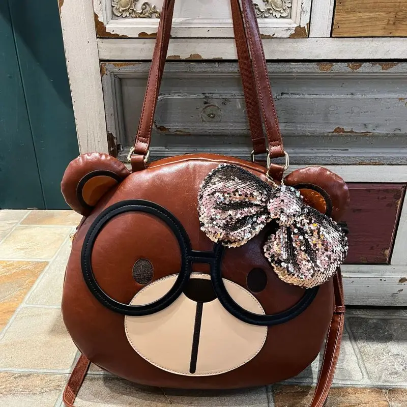 

CREAM BEAR Fashion Shoulder Bags for Women Soft Leather Large Capacity Tote Bag Cartoon Commuting bag laptop bag 15inch hot sale