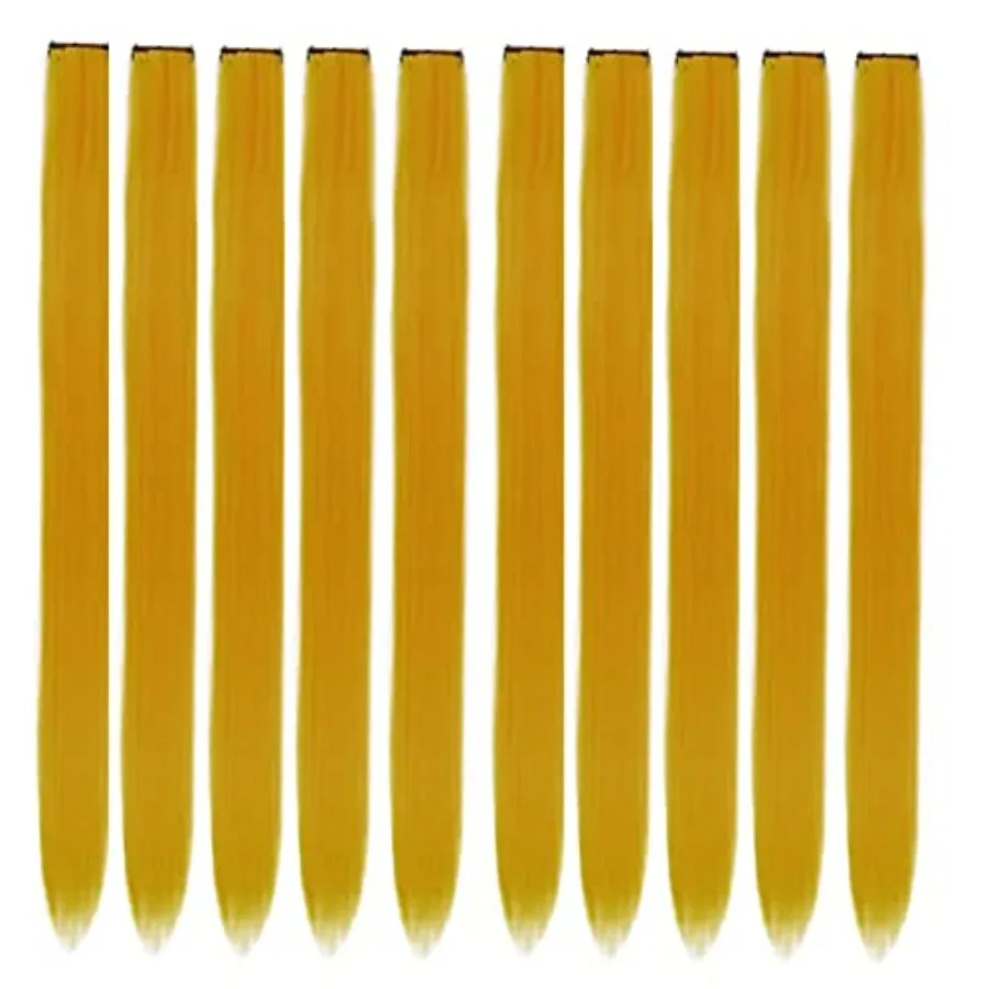 

Party hair extension clips, synthetic fiber, gold, 20-inch straight, secure clip-in design