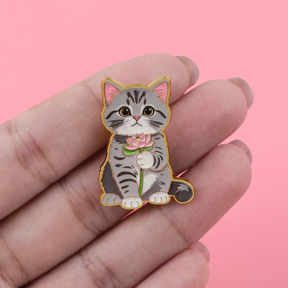 3er-Set Niedliche Katzen Emaille-Anstecknadeln Cartoon Lotus Brosche Reversnadel Abzeichen für Rucksack Kleidung Accessoires Modeschmuck Freunde Geschenk – Detail 4