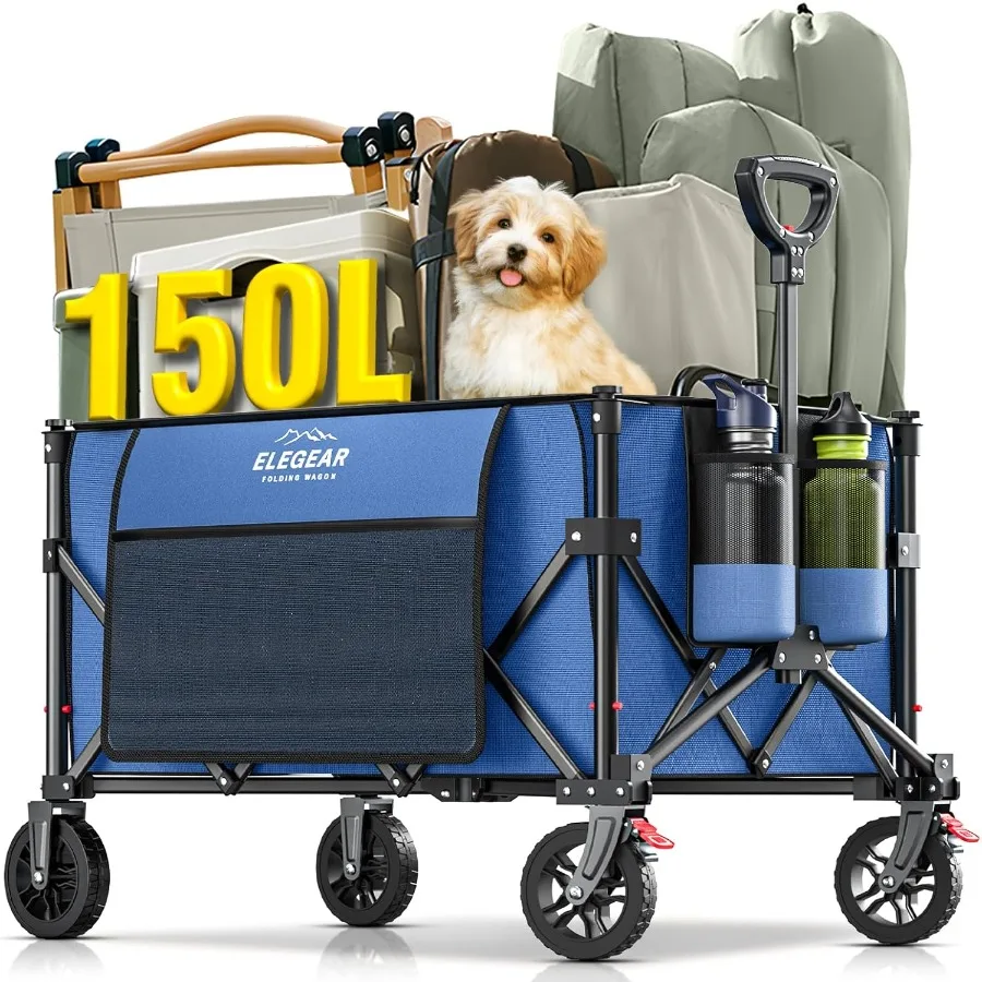 Carro plegable con gran capacidad de 150L y soporte de peso de 330LBS para acampar, jardín, comestibles, compras y deportes