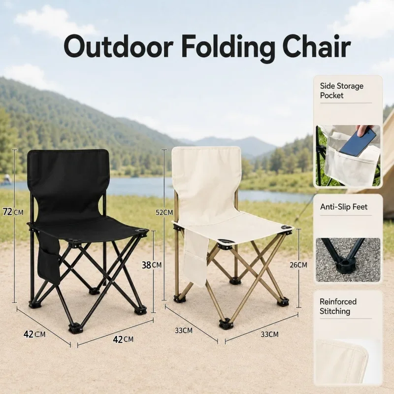 Portable Folding Chair Anti-Collapse Portable Camping Chair Lightweight Outdoor Seat for Beach Fishing Picnic Hiking Travel