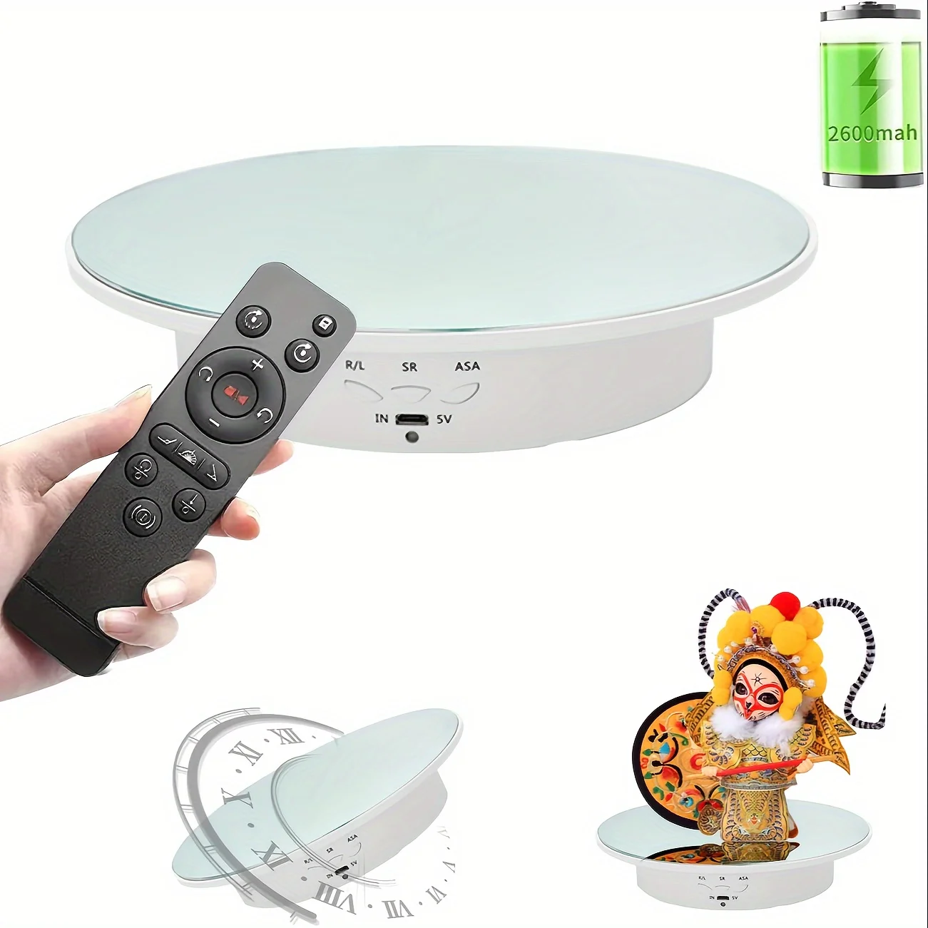

7.87" Motorized Rotating Platform with Remote Control and Reflective Surface on White Base