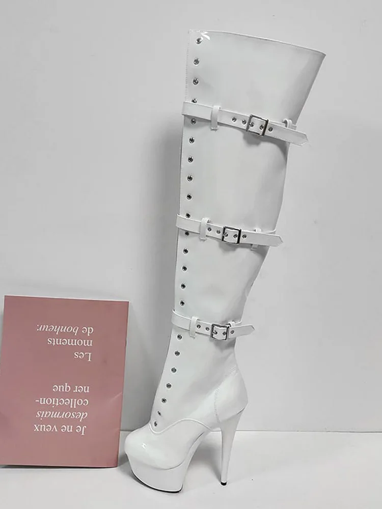 Zapatos fetiche Sexy Punk sobre la rodilla, tacones altos hasta el muslo de 15CM, botas largas de plataforma de tira exótica, Pole Dance, gótico de
