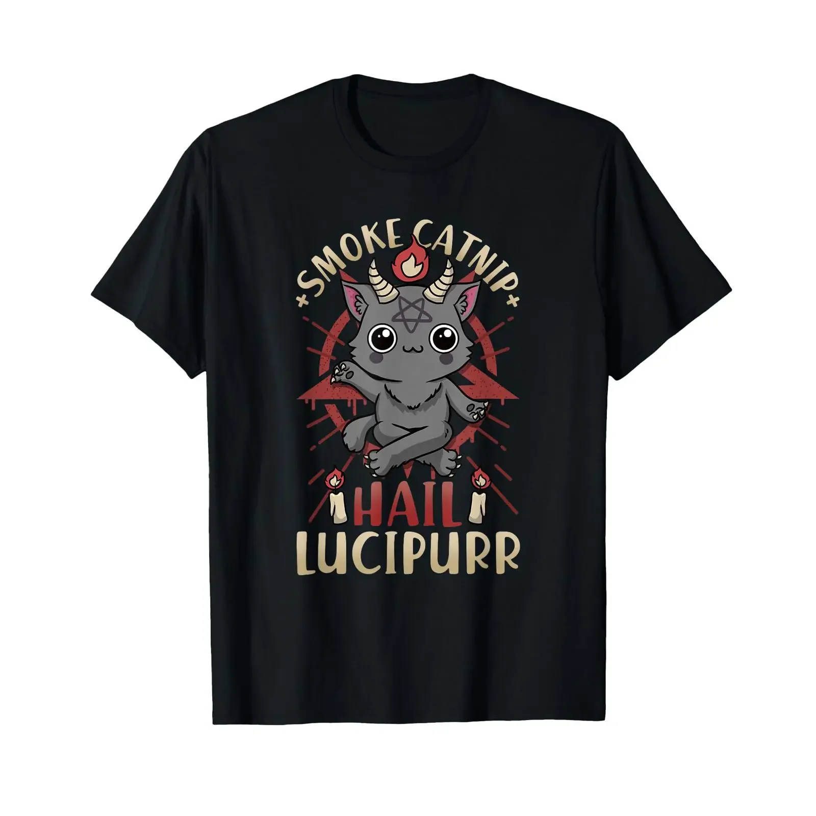 Smoke Catnip Hail Lucipurr l Satanic Occult Cat T Shirt vintage Washed Comfortable Versatile fashion Top For Everyday Wear