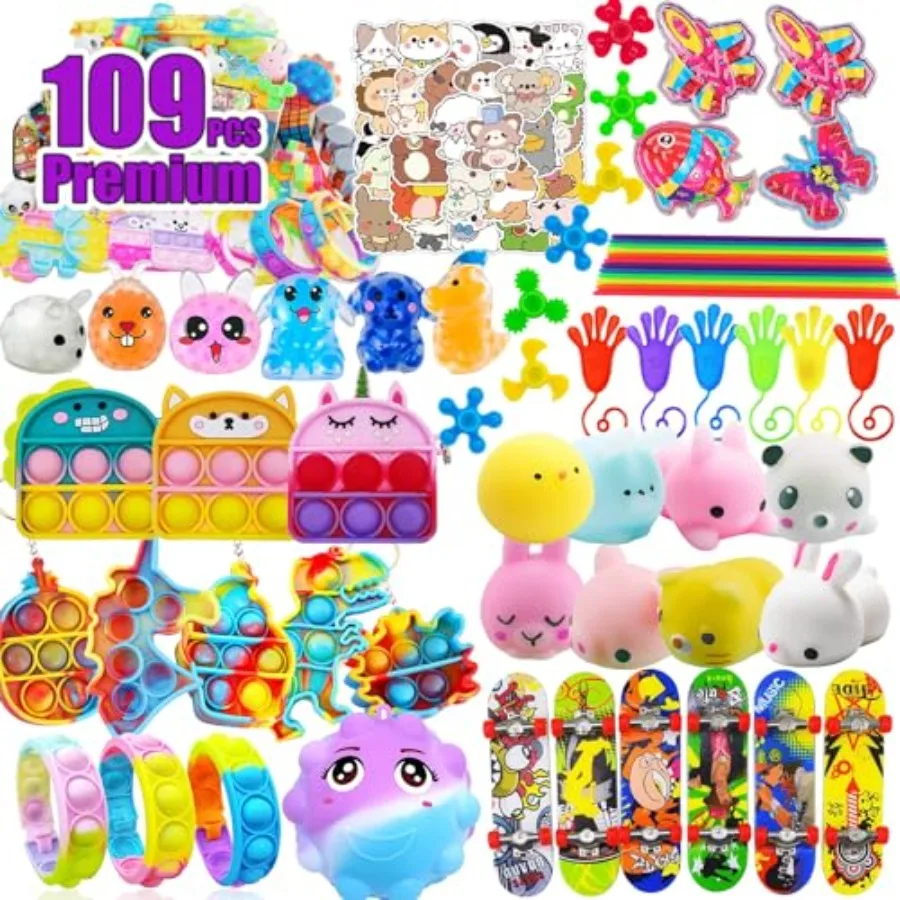 

109 PCS Premium Party Favors Toys for,Assortment Mini Pop Fidget it Toys for All Ages,Classroom Prizes, Treasure Chest, Prize B