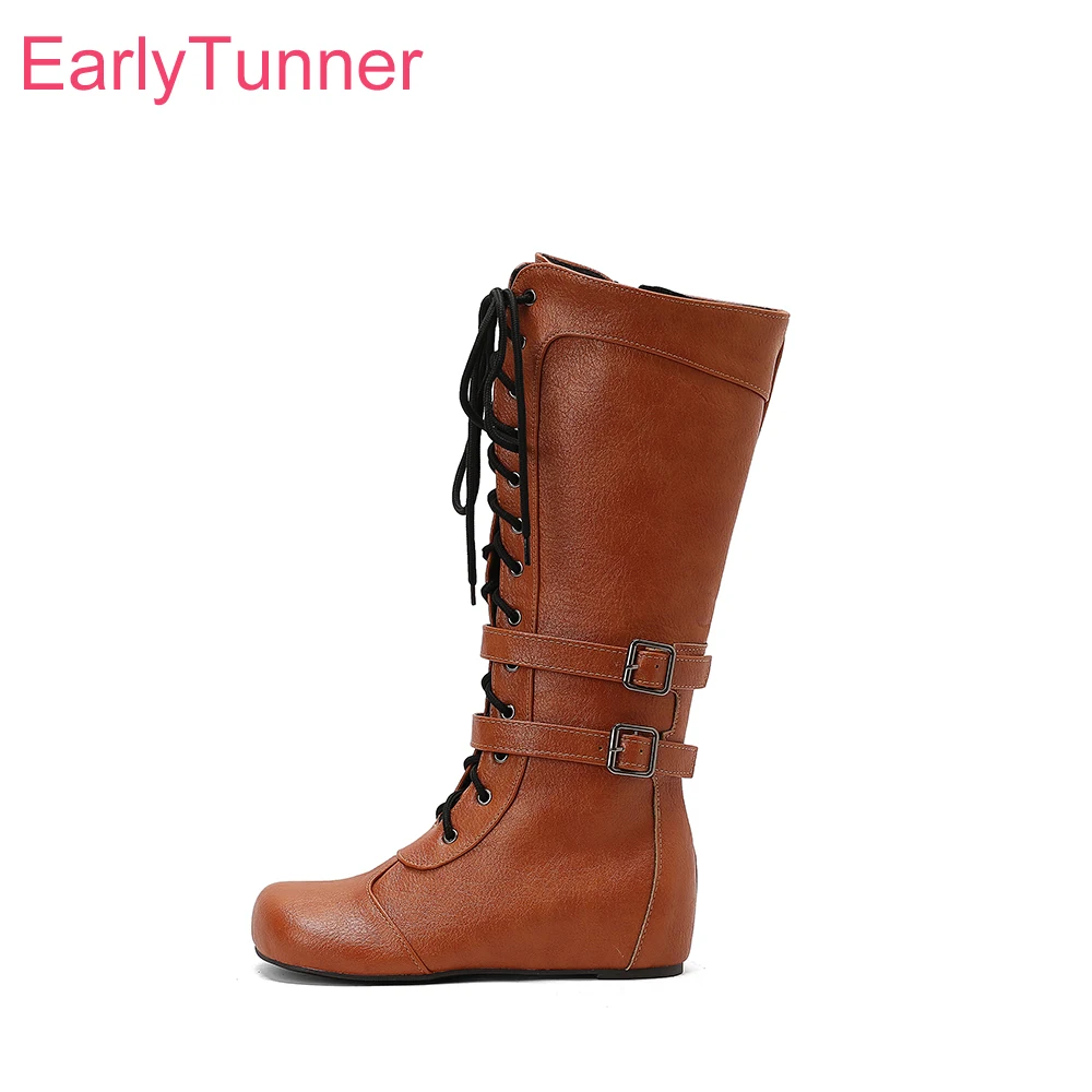 

2025 New Winter Lovely Yellow Coffee Women Knee High Boots Wedges Heel Lady Shoes Plus Big Size 12 42 47 50