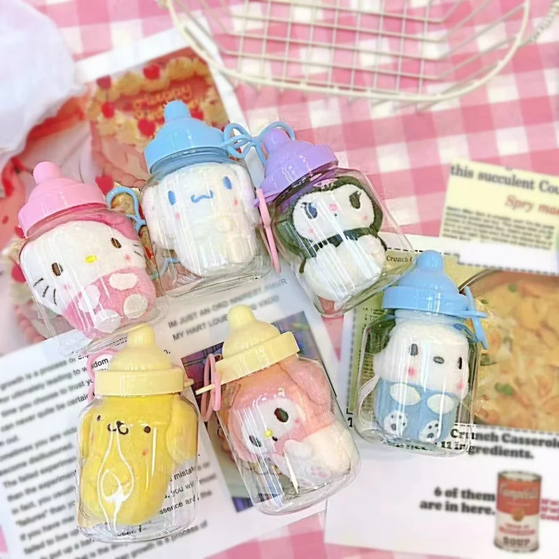 10Cm Sanrio Hello Kitty Kuromi Melody Keychain Cute Cinnamoroll Pompompurin Keychains Kawaii Milk Bottle Pochacco Keyring Gifts