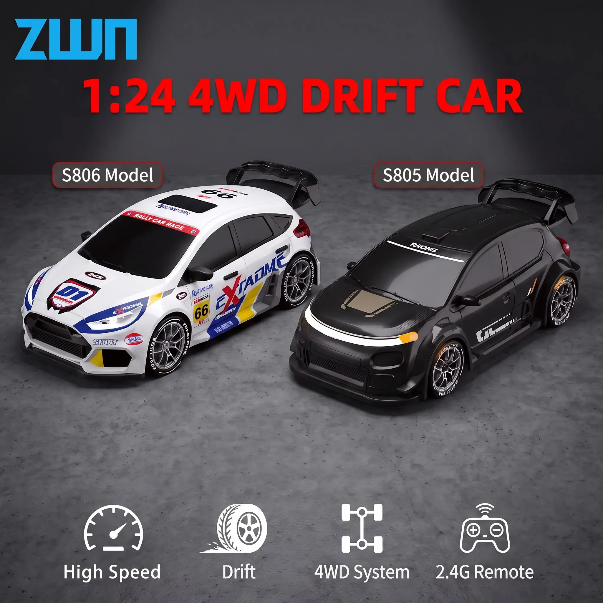ZWN 1:24 Hight Speed Drift RC Car 2.4G Wireless 4WD Remote Control Car Racing Model With LED Lights Vehicle Toy For Boy Kid Gift