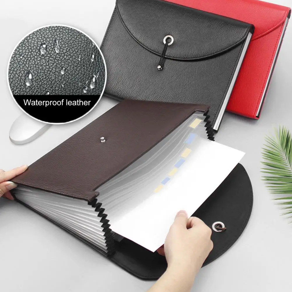 File Organizer Widely Use Document Folder Large Capacity Faux Leather File Storage Bag Storing Conference Materials