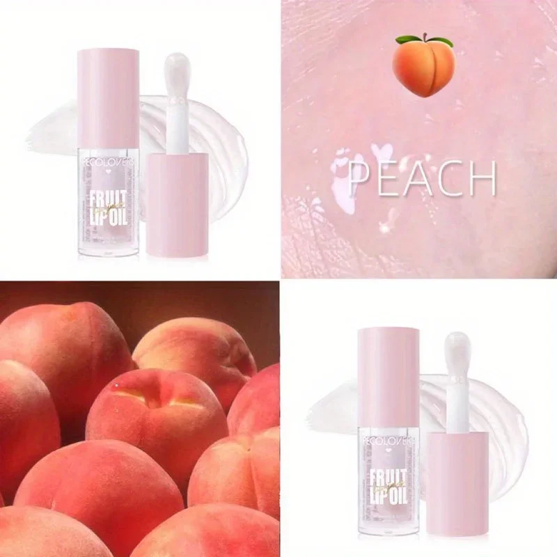 Fruit-Flavored Clear Lip Oil Moisturizing Jelly Gloss Lip Color Dewy Glass-Look Lips Peach Grape Flavors Lip Moisturizer Gift