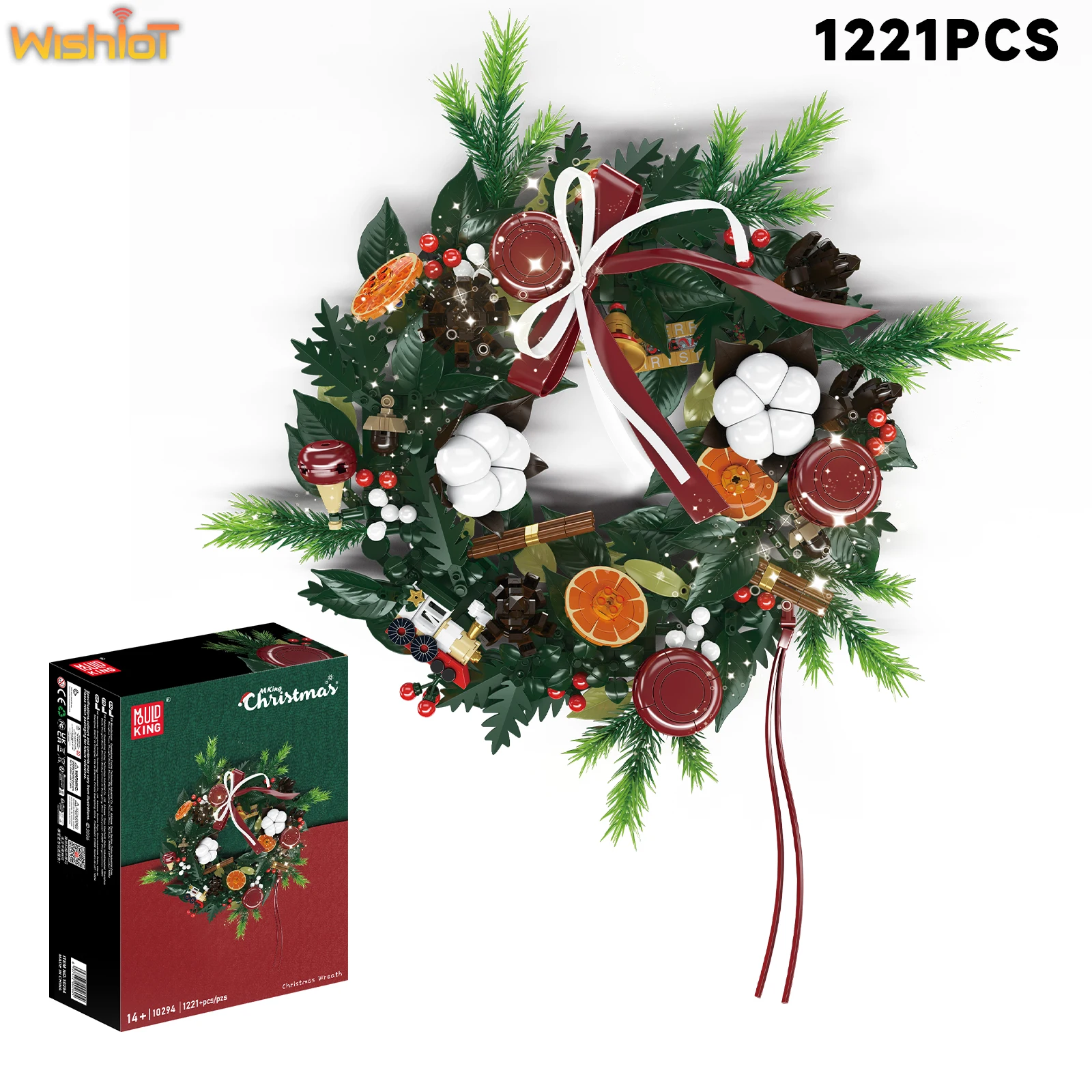 Mould King 10294 Christmas Wreath 1221PCS Building Blocks Set Holiday Home Office Decorative Wall Hanging Assembly Toys Gifts