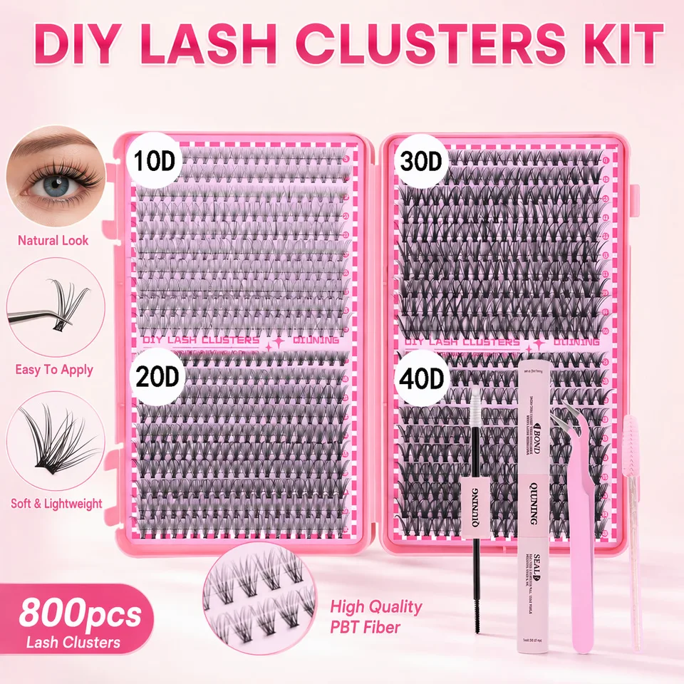 QIUNING Kit de Extensión de Pestañas de 800 Piezas, DIY, con Pegamento y Sellador, Pinzas 5