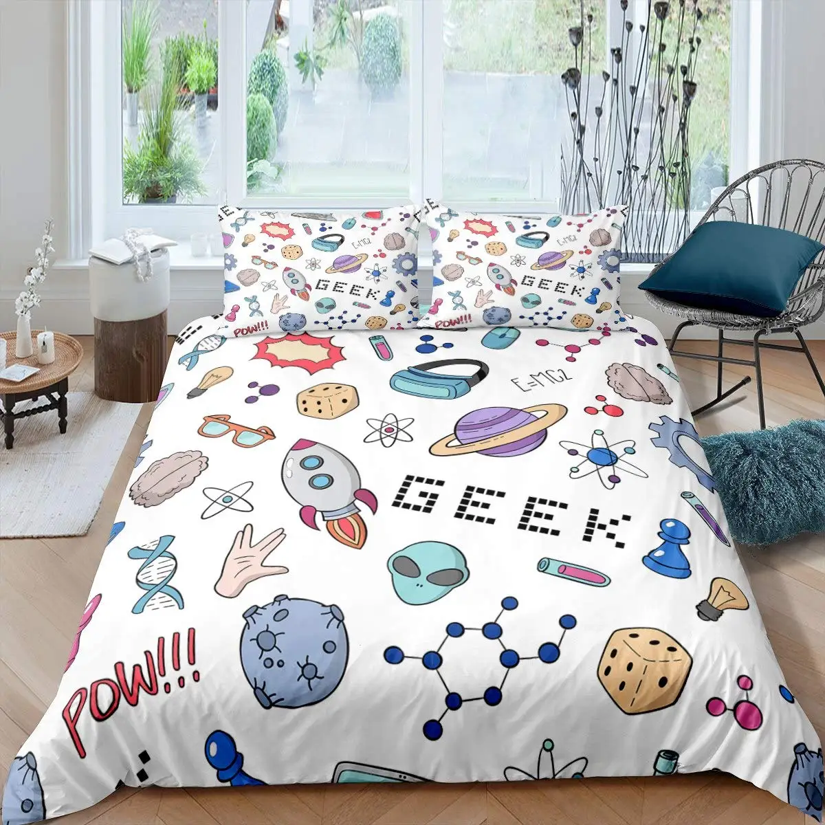 Kids Outer Space Bedding Set Space Ship Rocket Duvet Cover Universal Planet Stars Comforter Cover Cosmos Meteorite Quilt Cover