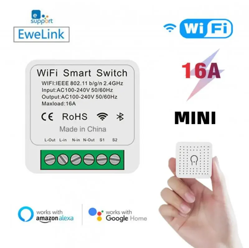 New EWeLink Wifi Smart Switch Mini 16A 2way Control Smart Home Breaker Wireless Remote Voice Control Alexa Google Home