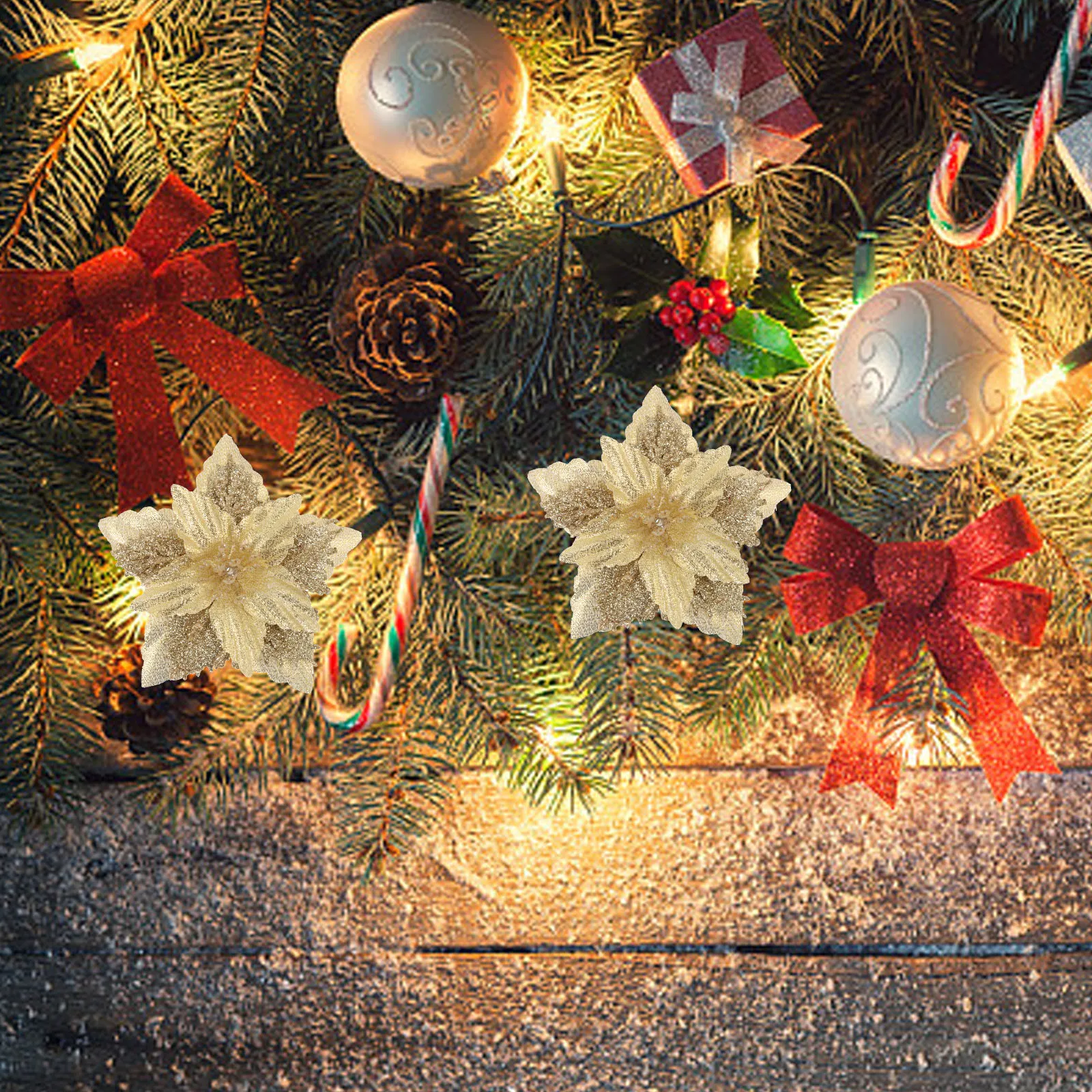 

8 Pcs Christmas Tree Flower Decorations Large Glitter Powder Wedding Party Props