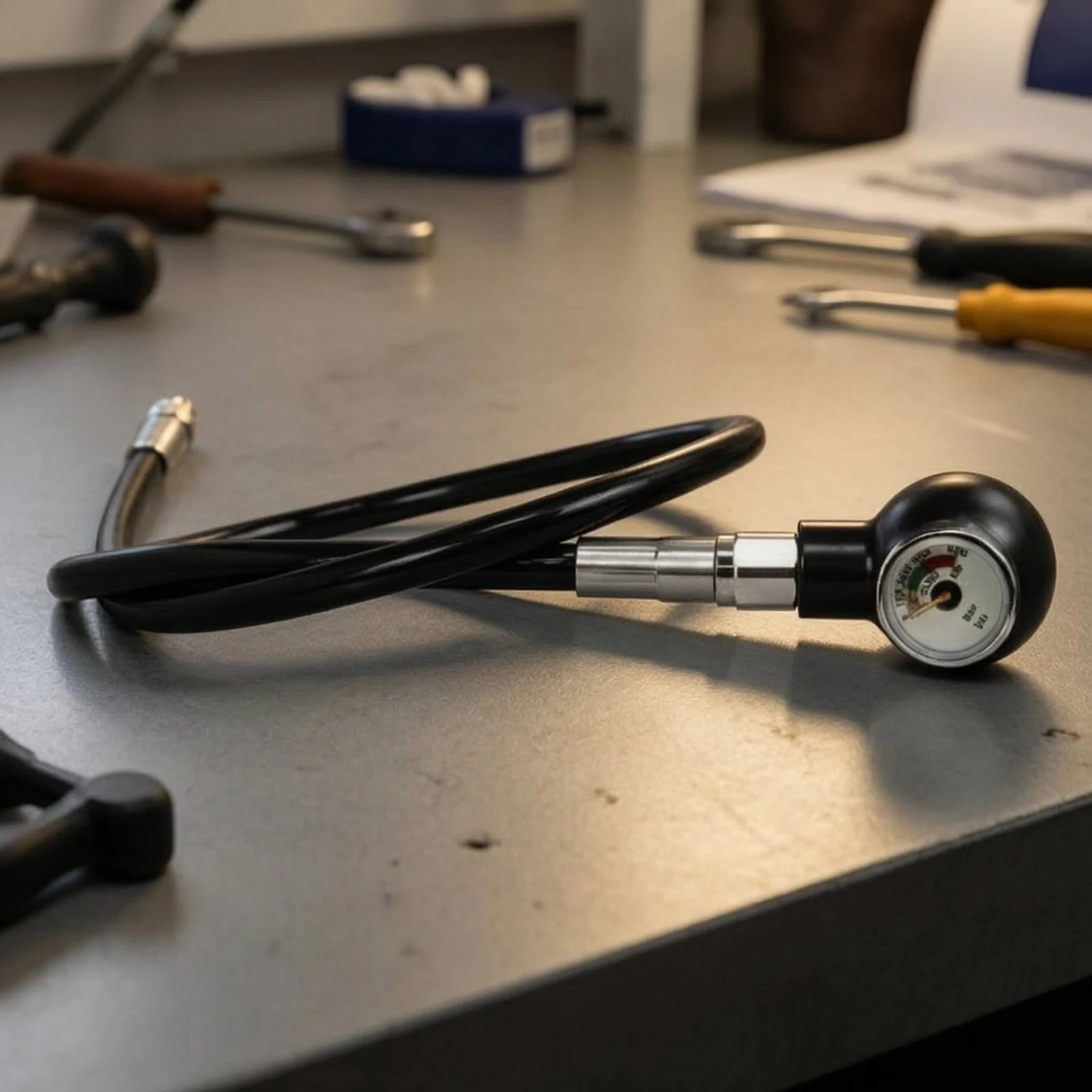 Pressure Gauge with Flexible Hose 360-Degree Rotating External Pressure Gauge Slim Double Scale