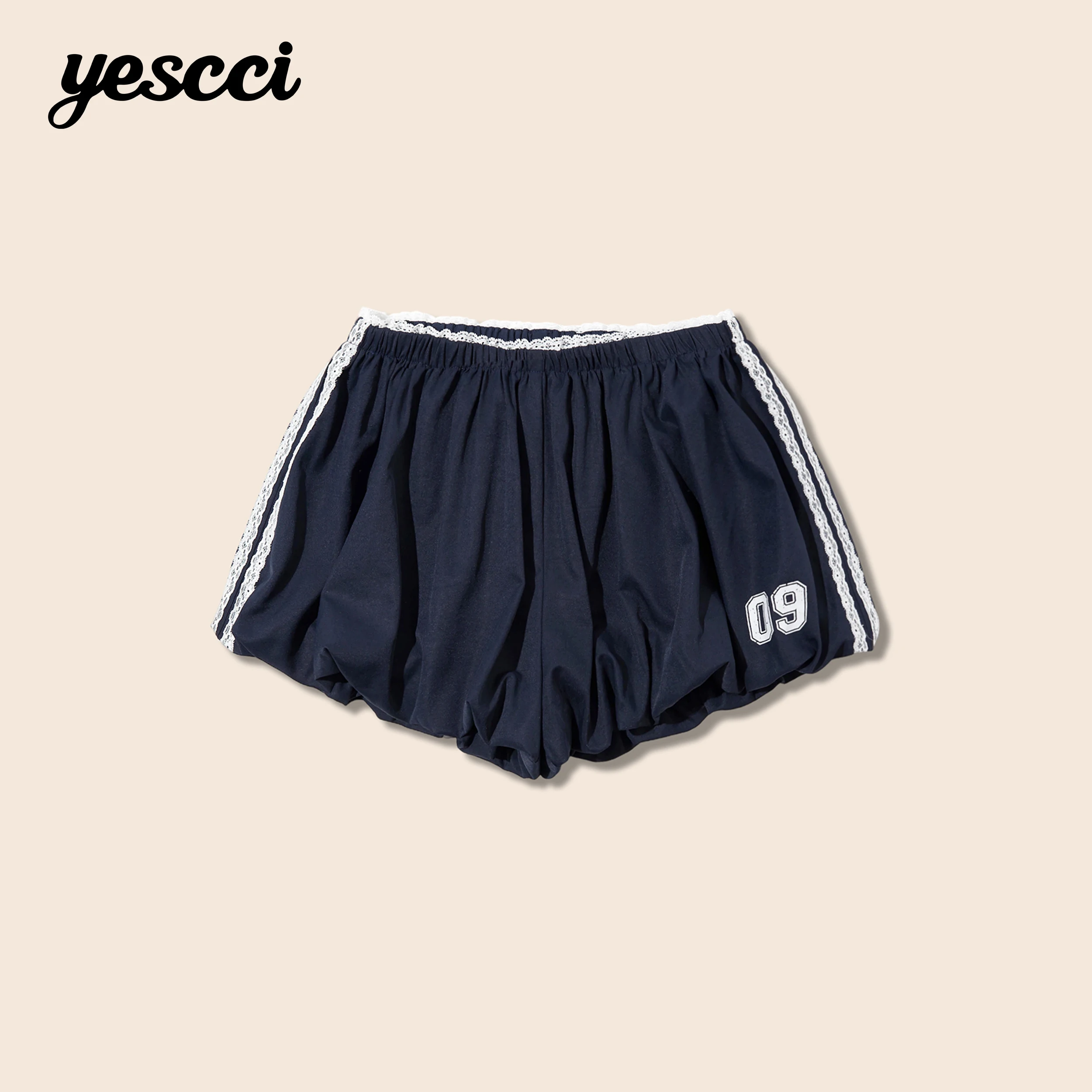 YESCCI Women Shorts 2026 Summer New Elastic Waist Lace Trim Loose Shorts Print Breathable Casual Sporty Ladies Clothes S56443157