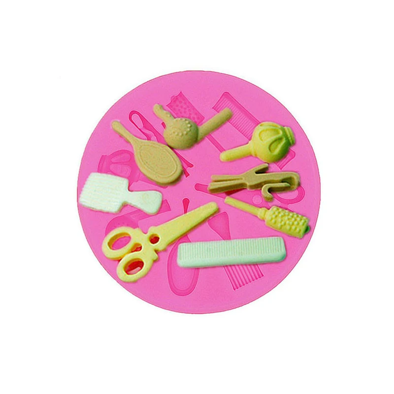 

Gadgets-Hairdressing Silicone Mold, Hairbrush comb hair dryer Silicone scissors Silicone mirror Mold- cookies silicone mold