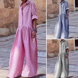 Summer Long  Jumpsuit Cotton Linen Casual Jumpsuits Women 2024 New Striped Loose Maxi Jumpsuit Vacation Clothes For Women