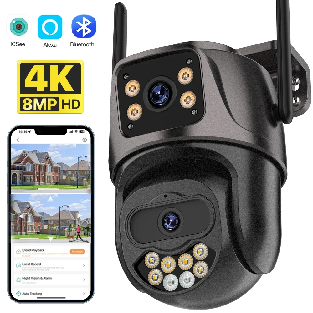 

8MP 4K PTZ Wifi Camera Dual Lens Dual 4MP Wireless Outdoor IP Camera AI Human Detection P2P Video Surveillance iCSee