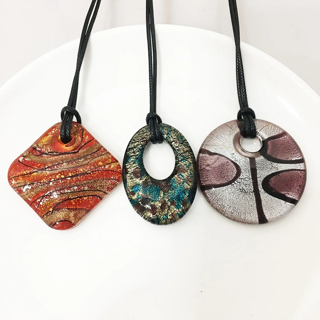 3PCS Glass Murano Lampwork Pendant Necklace For Women Mix Colors Chinese Style Different Shape  Jewelry Gift