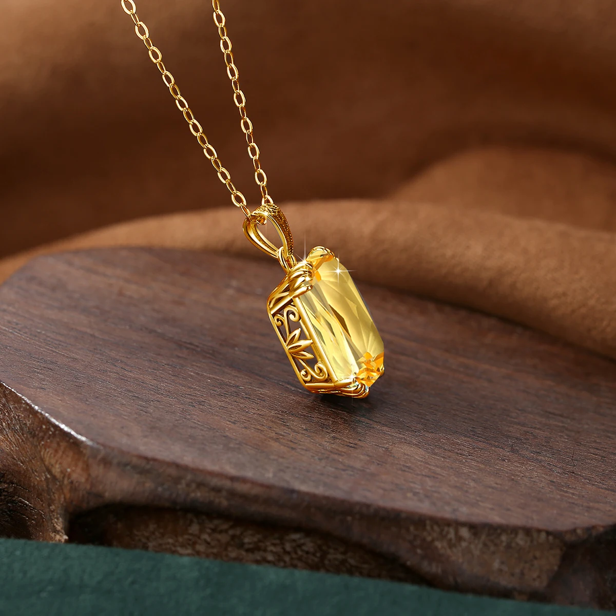 Genuine 925 Sterling Silver Pendant For Women Citrine 18K Gold Color Necklace Pendants Bohemia Filigree Flower Design Jewelry - Image 6