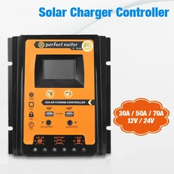 Best Solar Controller 12V 24V 30A 50A 70A Solar Charge controller IP 32 Waterproof Panel Battery Regulator Dual USB LCD Display