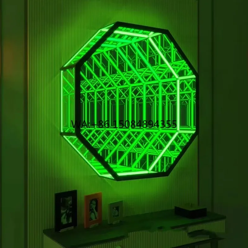 Customizable Modern 3D LED Infinity Illusion Wall Mirror Acrylic and Glass Finish for Indoor and Bathroom Use Mirror Lamps