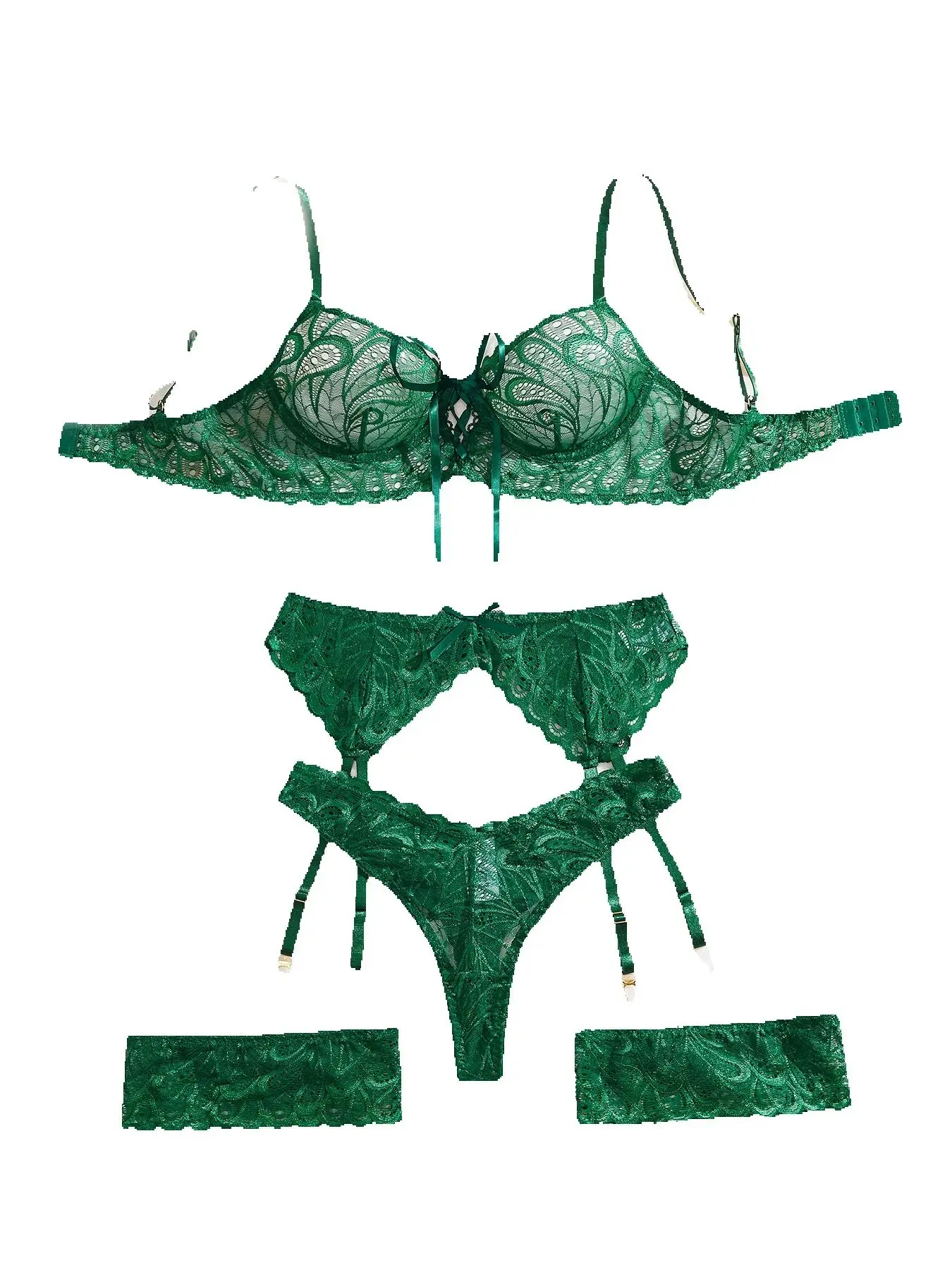 

Lace Women Lingerie Set 4 Pcs Embroidery Flora Bra Set Sexy Panties Push Up Bra Set Erotic Transparent Underwear Set 2026