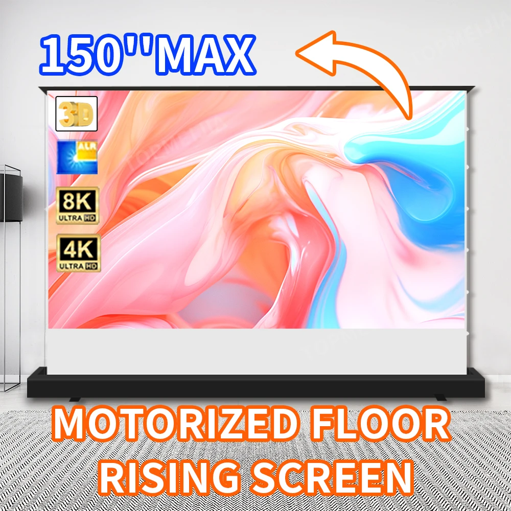 100 inch 16:9 Motorized Floor Rising Projector Screen Hot Selling Home Theater PVC Matte White Electric Projector Screen