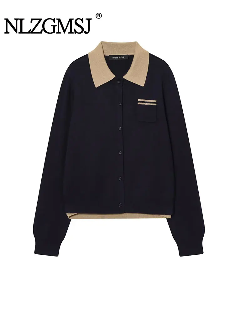 

NLZGMSJ женские осенне-зимние вязаные куртки с цветными блоками, пальто на пуговицах, кардиган с длинными рукавами, элегантная верхняя одежда