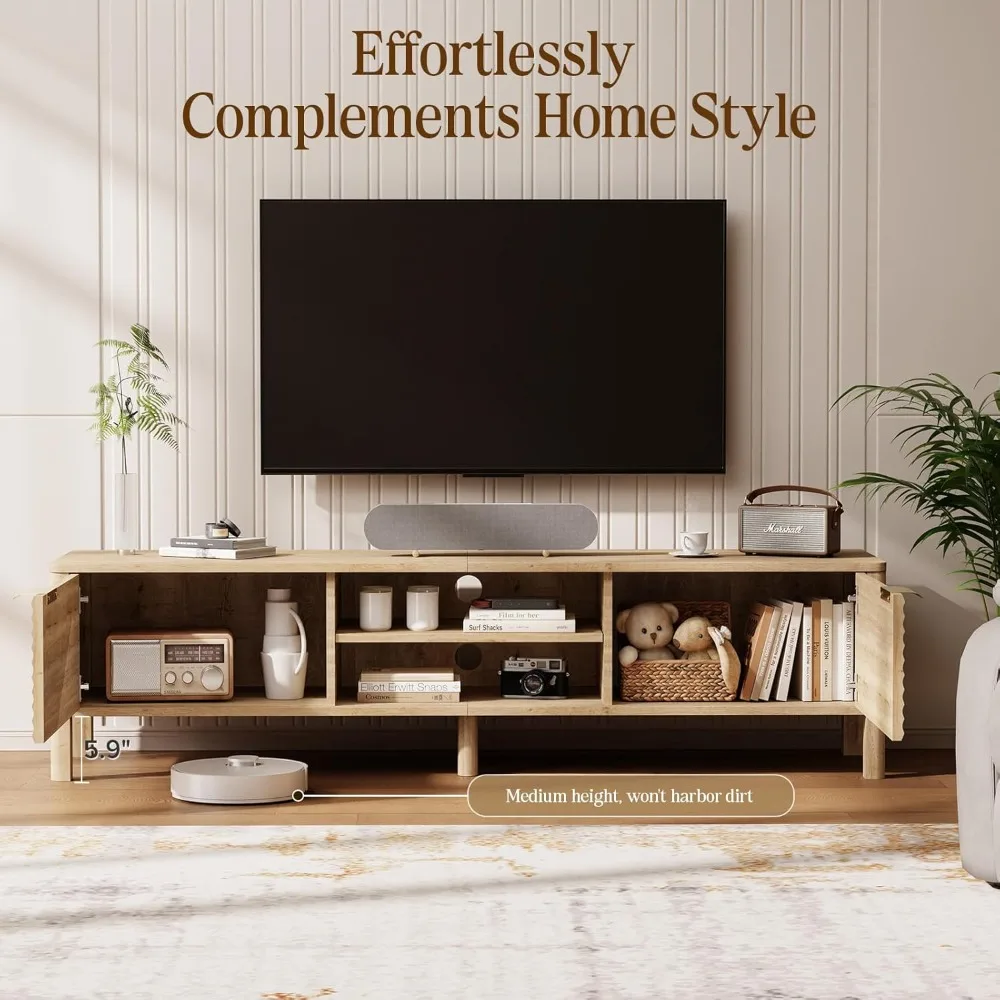 حامل تلفزيون حديث من منتصف القرن لغرفة المعيشة: أرفف تخزين وأرفف قابلة للتعديل لمركز الترفيه لأجهزة التلفاز مقاس 65 بوصة