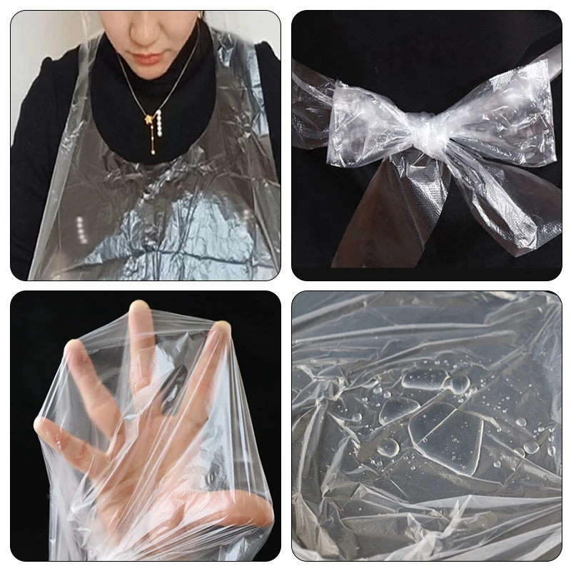 100 Pcs Disposable Tattoo Apron Waterproof Oil-proof Transparent Clean Cover Cape Painting Party Cooking Housework Picnic Apron