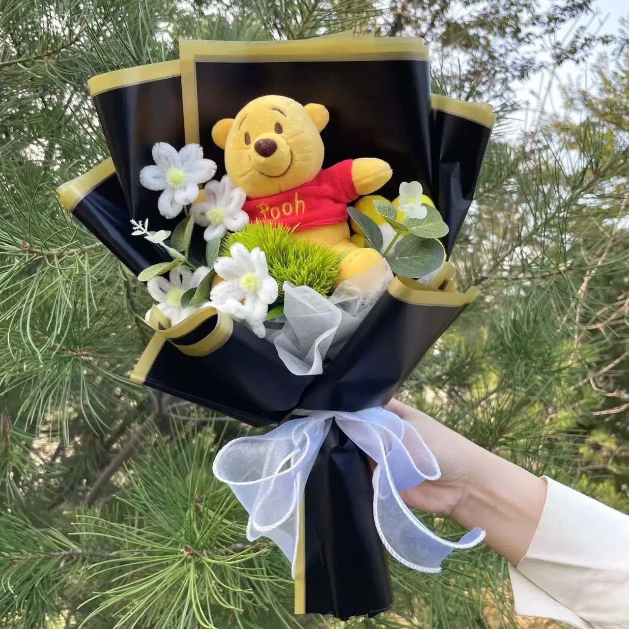 Cartoon Winnie the Pooh Plüschpuppe Spielzeug handgemachter Blumenstrauß Hochzeit Valentinstag Weihnachten Abschlussgeschenke – Detail 9