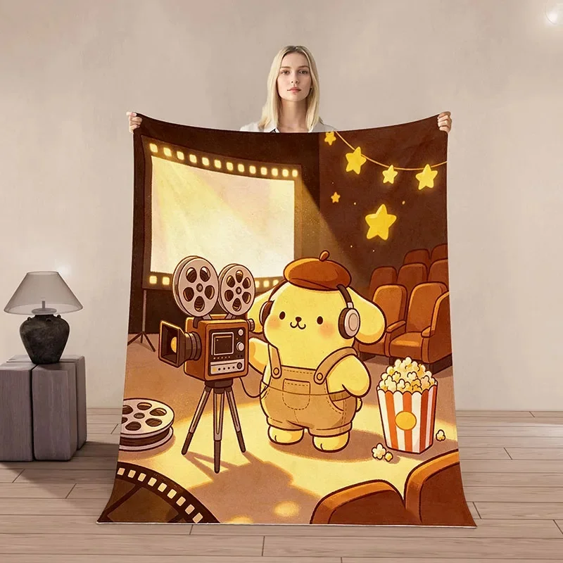 3D Printed Flannel Blanket, Sweet Pompompurin Movie Theater Scene, Soft Throw For Sofa Bed, Nice Surprise Gift For Fans
