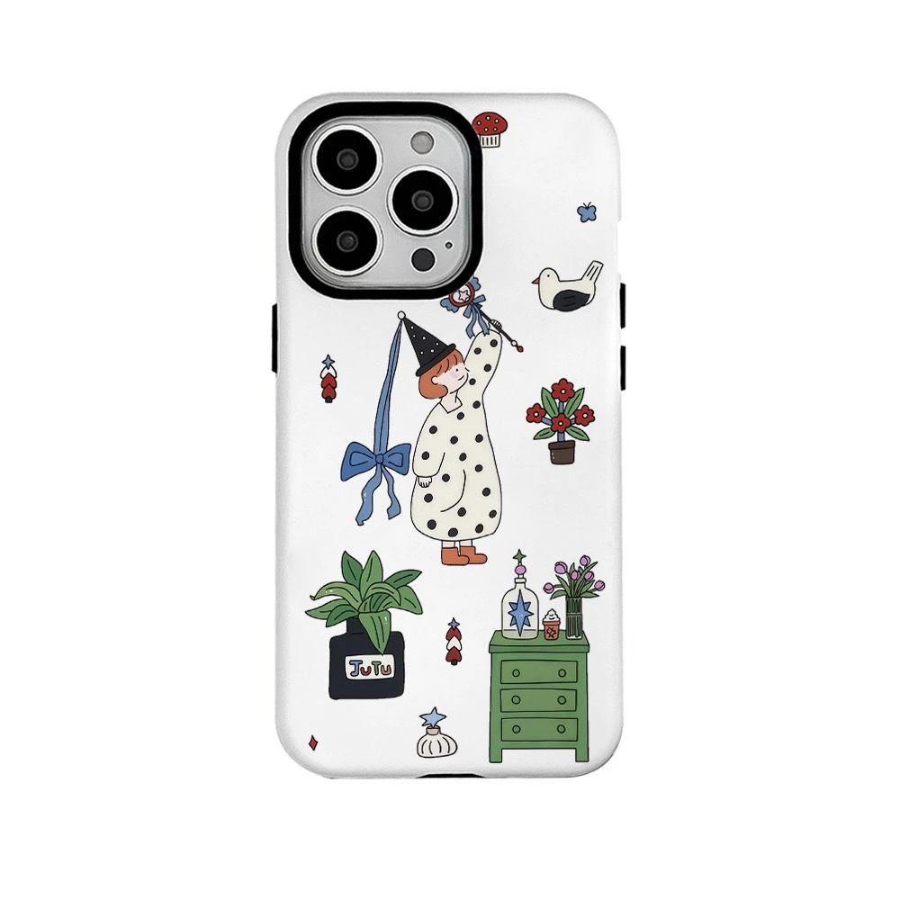 Korean White Magic Girl Cartoon Manga Phone Case for IPHONE 16 15PRO MAX 14 13 12 11 Acrylic TPU Two in One Magnetic Phone Cases