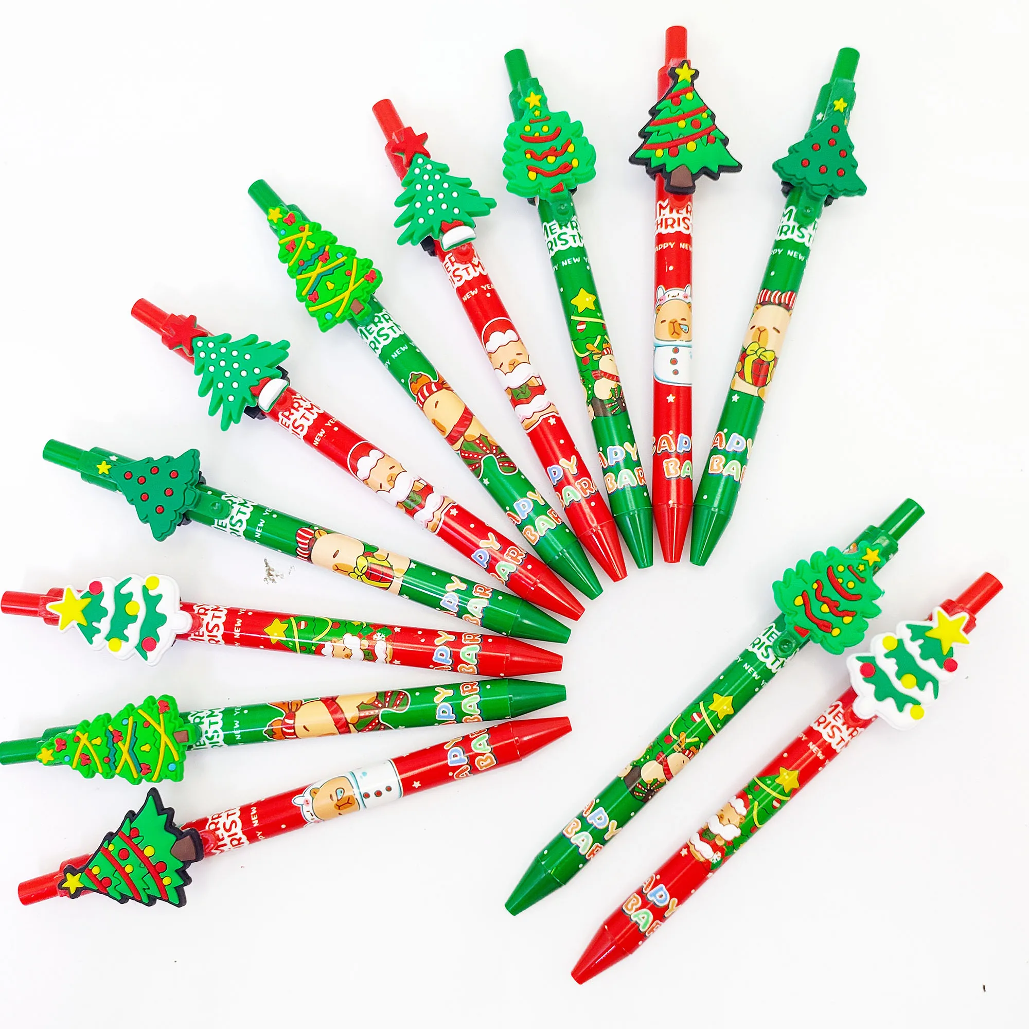 

6pcs/12pcs Christmas Theme Christmas Tree Series Press Ballpoint Pen Holiday Gift Pen Office Learning Writing Stationery.