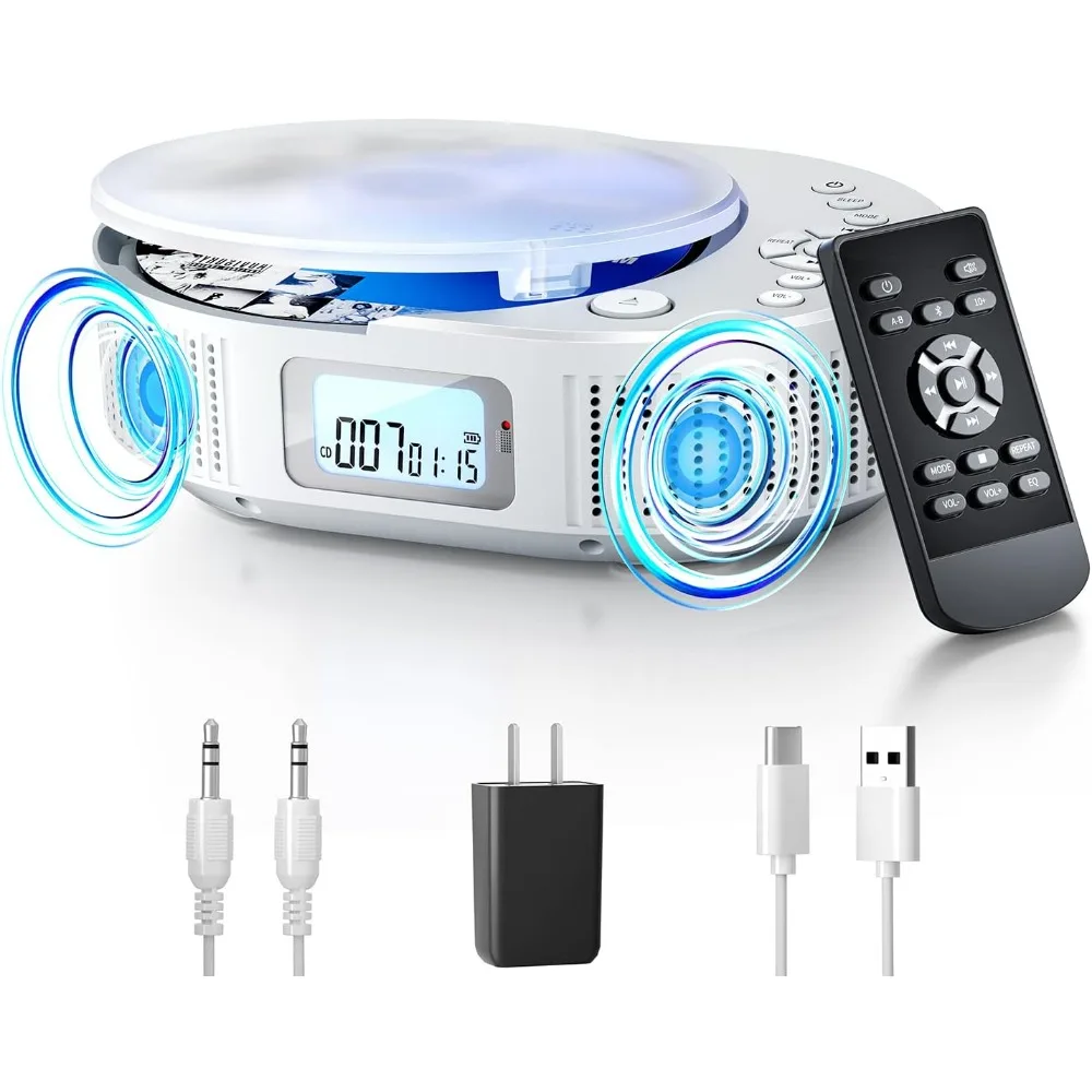 

2-in-1 Portable CD Player & Bluetooth Speaker, Rechargeable for Car/Home, with Remote, FM Radio, AUX/USB, Headphone Jack