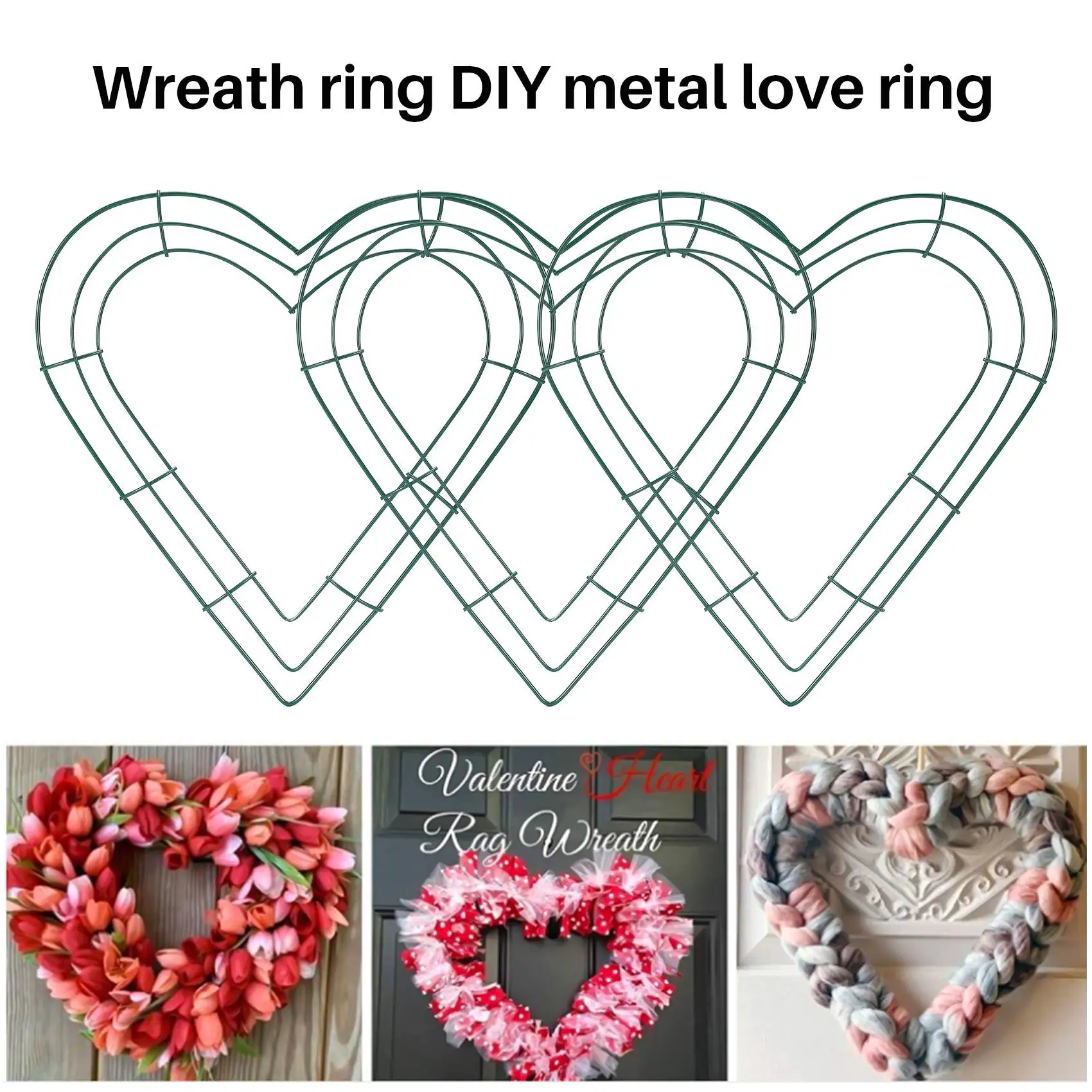 3 Pack Heart Metal Wreath 12 Inch Heart-Shaped Wire Wreath Frame for Home Wedding Valentine's Day DIY Crafts