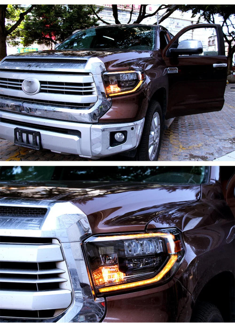 pair of Car full led Headlight for TOYOTA Tundra 2014-18 DRL Daytime Running Light Yellow turn signal