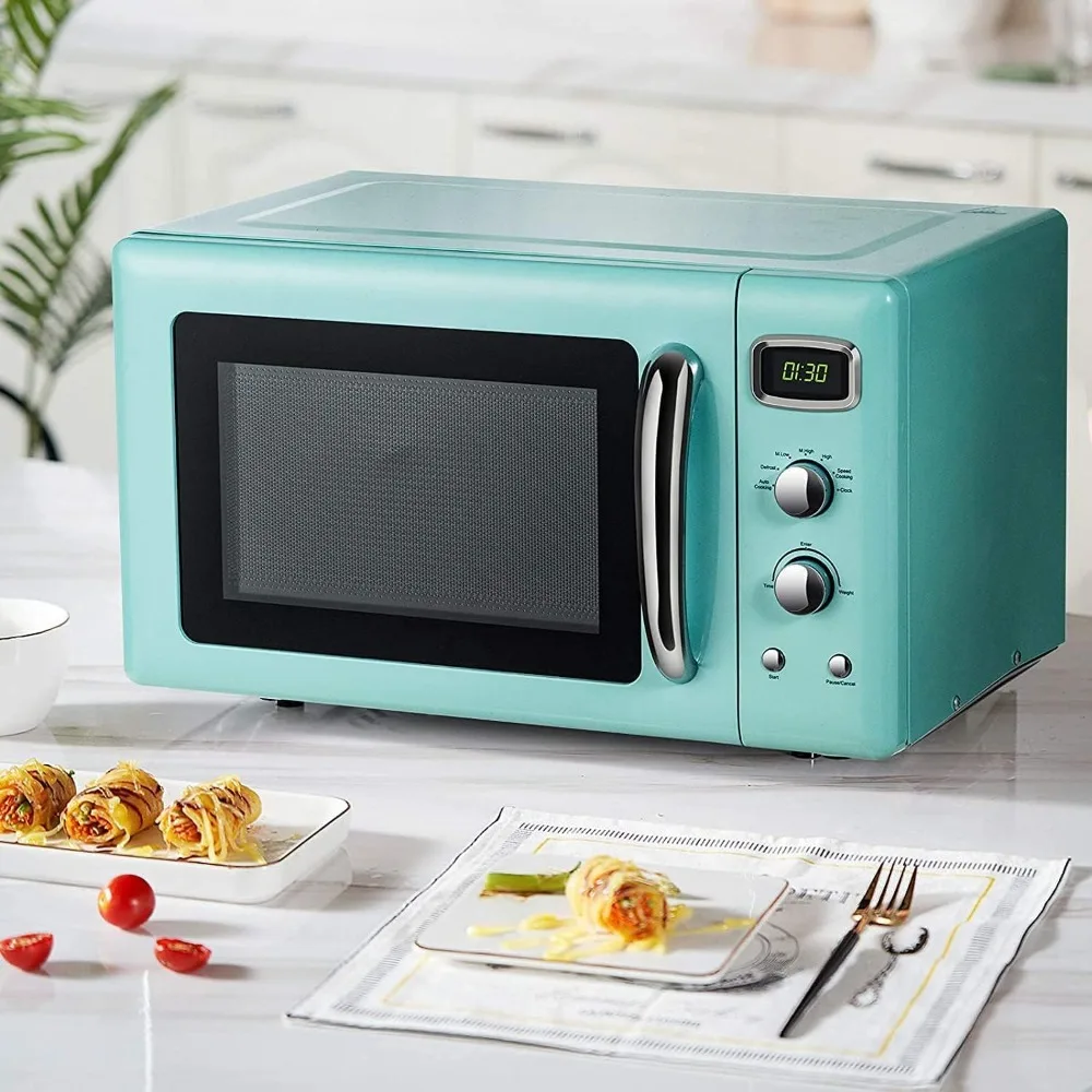 

0.9Cu.ft Countertop Microwave Oven W/Child Safety Lock, Defrost & Auto Cooking Function, LED Display, 900-Watt Retro Microwave